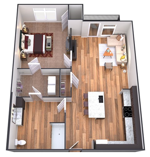Floor plan for 1 bed, 1 bath, 800 sqft